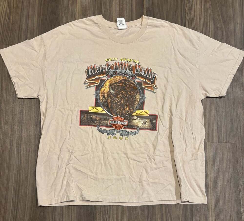 Harley-Davidson Black Hills Rally T-Shirt Size 3XL 2005 Sturgis Buffalo Beige